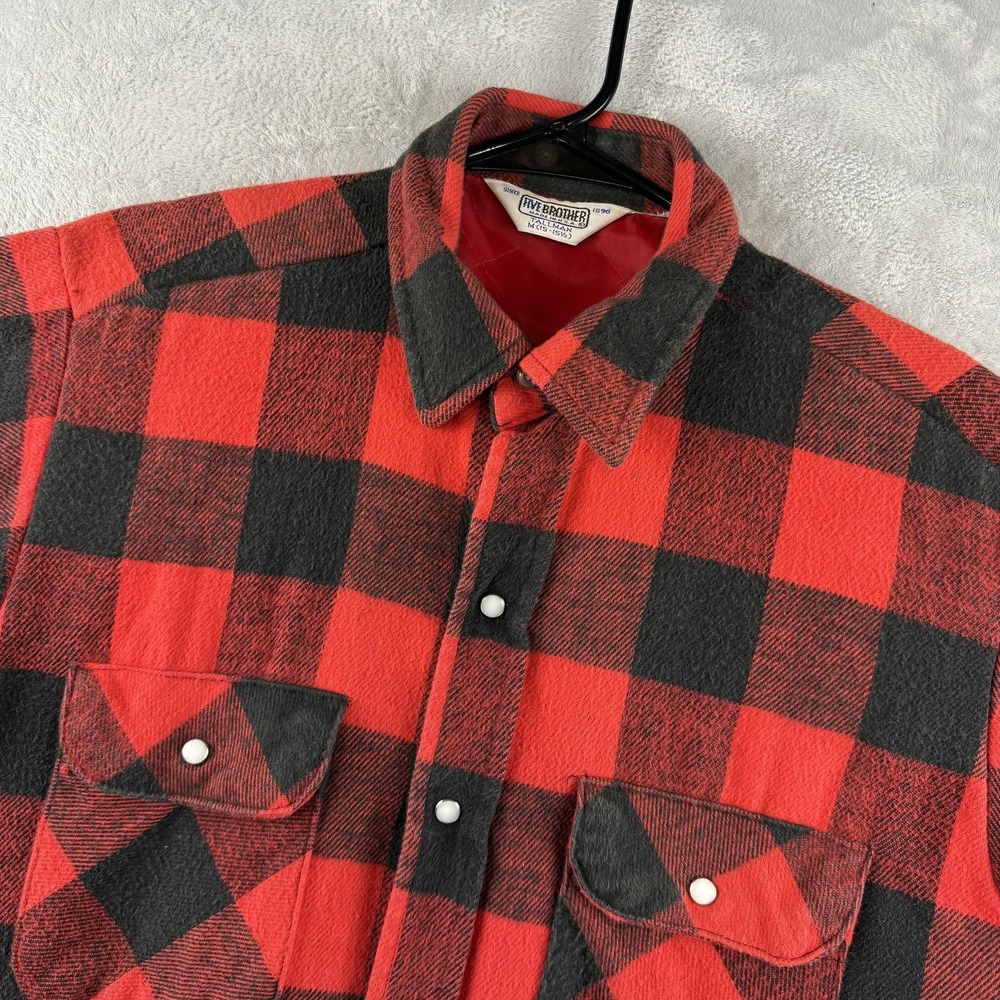 Vintage Five Brother Jacket Mens Medium Tall Red Black Buffalo Plaid Quilted